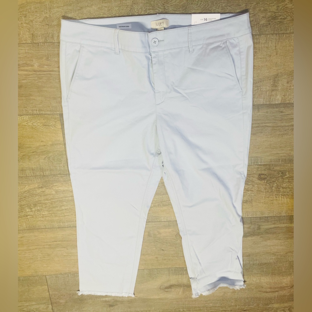 LOFT Pastel Blue Frayed Hem Girlfriend Chino Pants Lightweight Summer Vacation